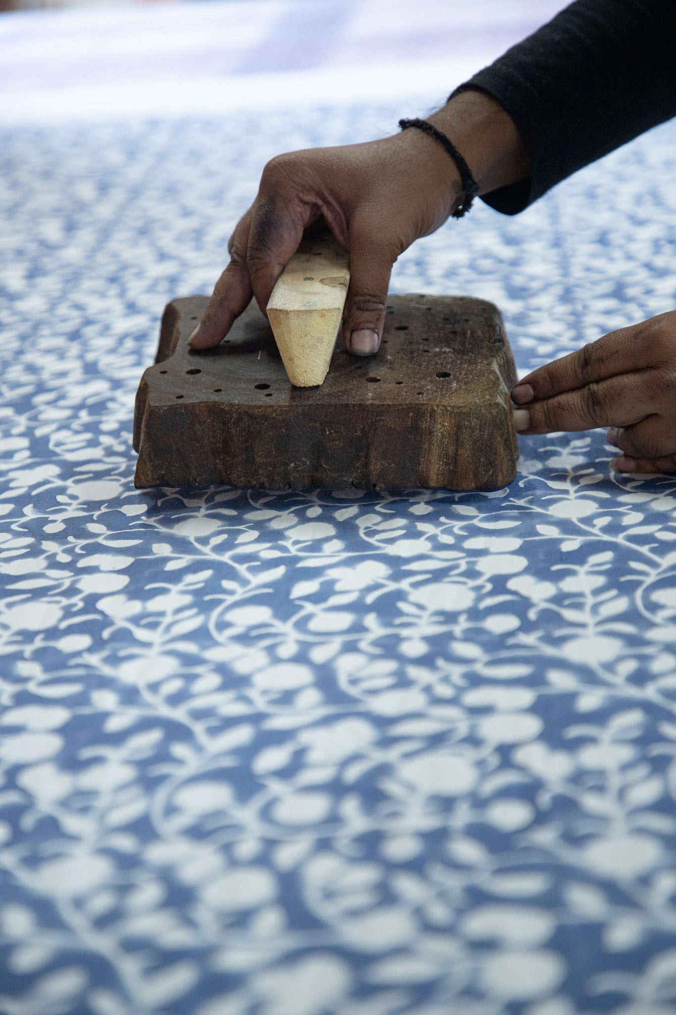 Block printing the first layer of blue