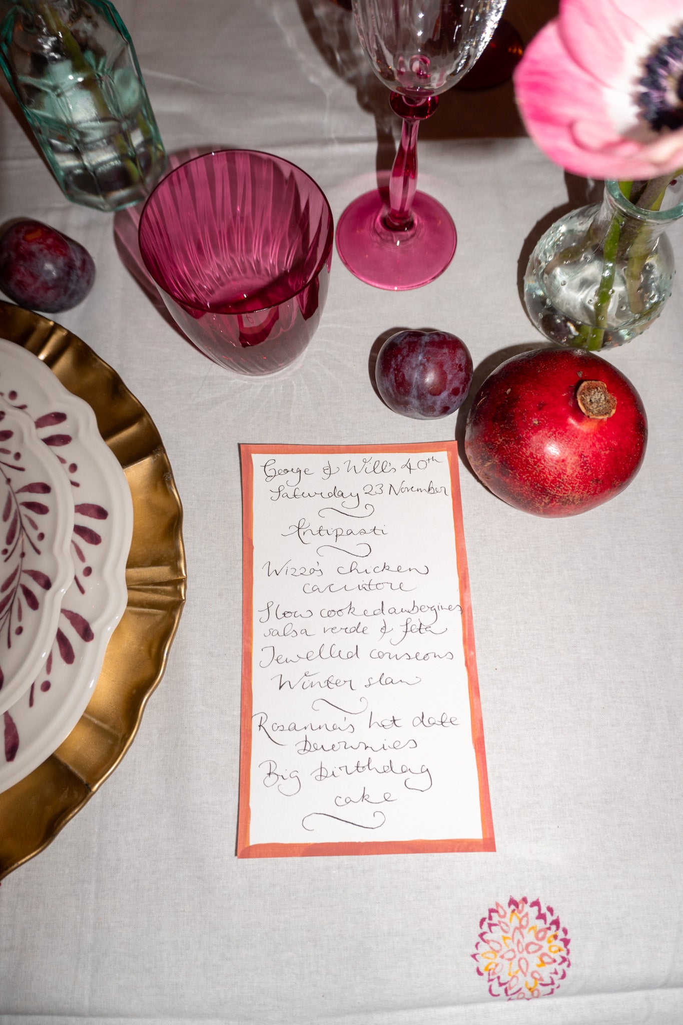 Menu for dinner at home