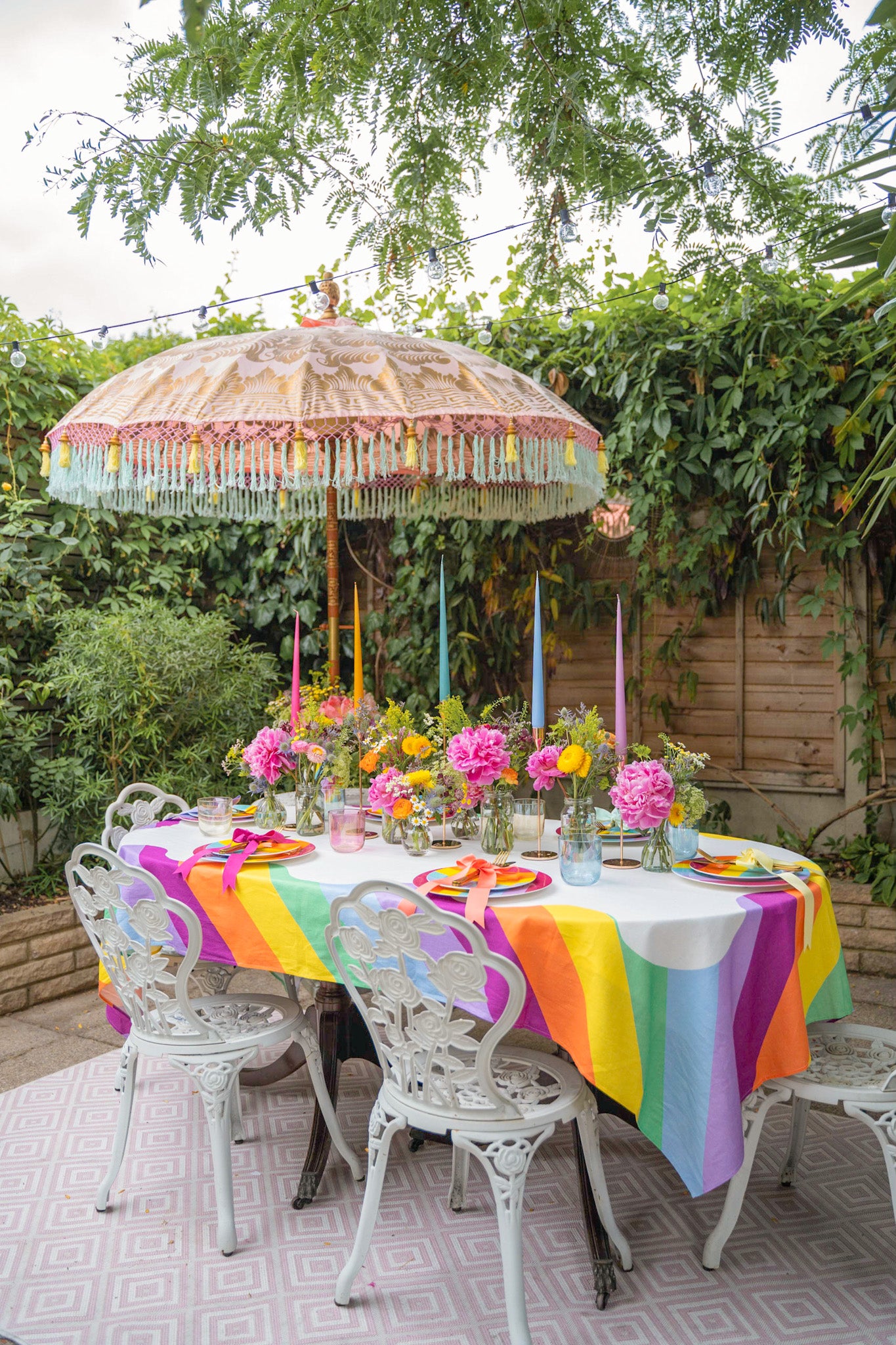 Olivia Rubin x Rosanna Falconer rainbow tablescape
