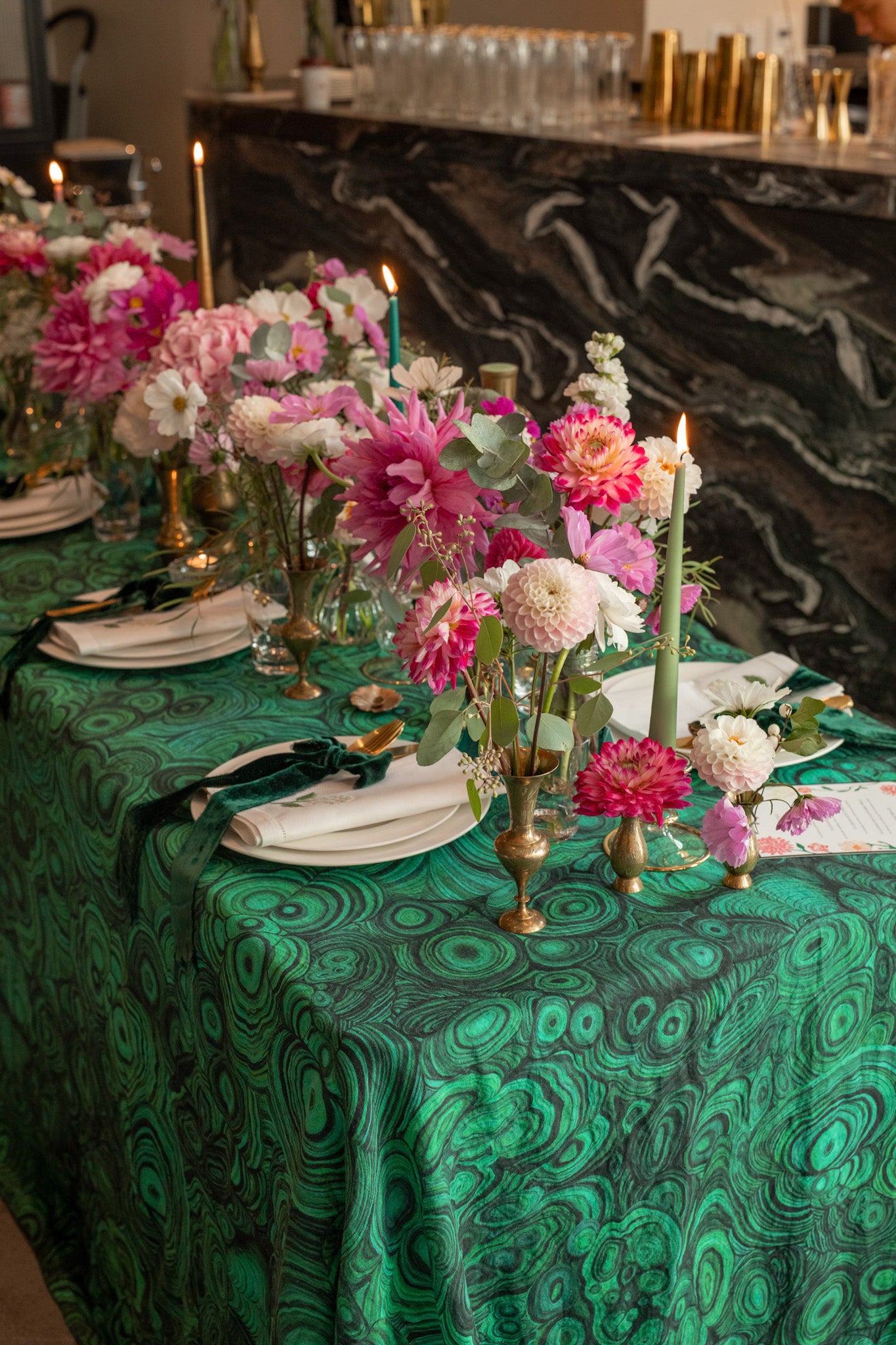 Pink and green glam tablescape for autumn