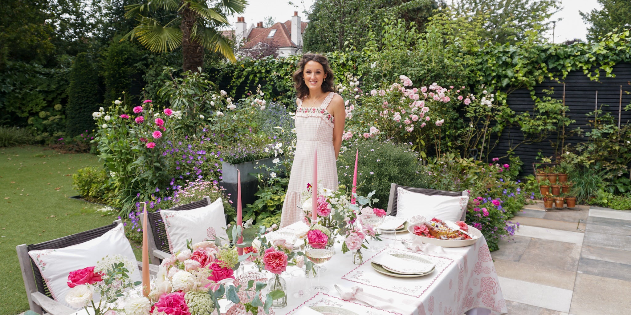 Rosanna Falconer with a Jaipur Bloom pink block printed tablescape