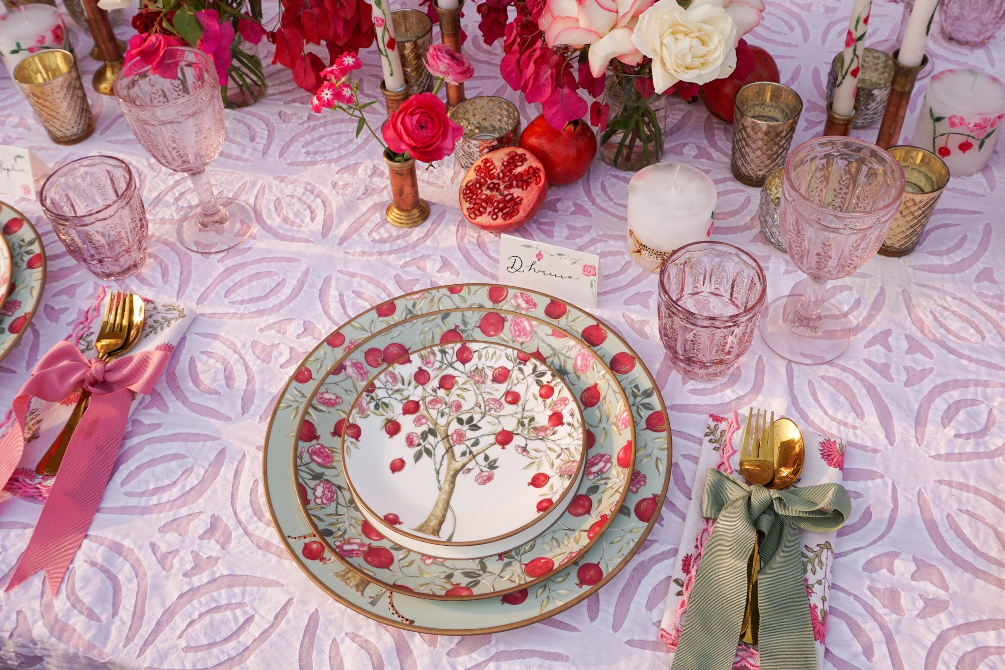 Roses & Pomegranates Tablescape With Good Earth