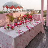A tablescape on a pink terrace in Jaipur