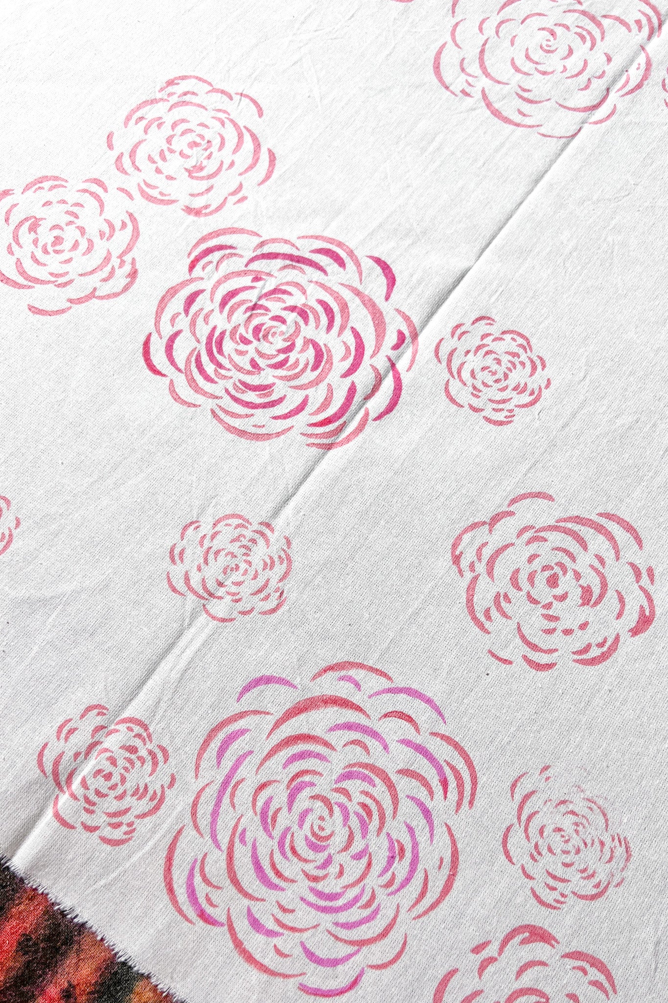 Block printed roses in pink