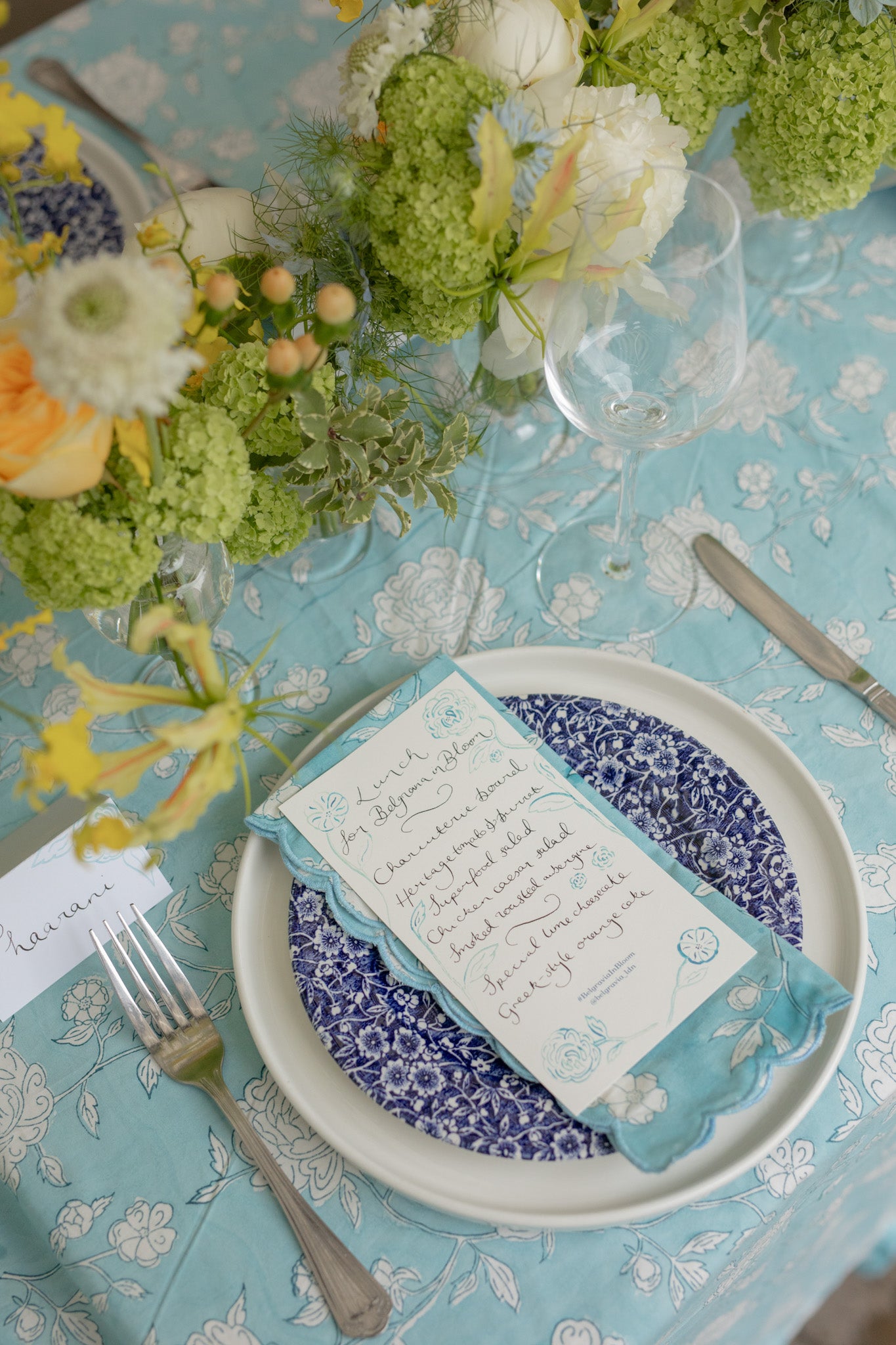 Detail of calligraphy and painting of peonies on menu