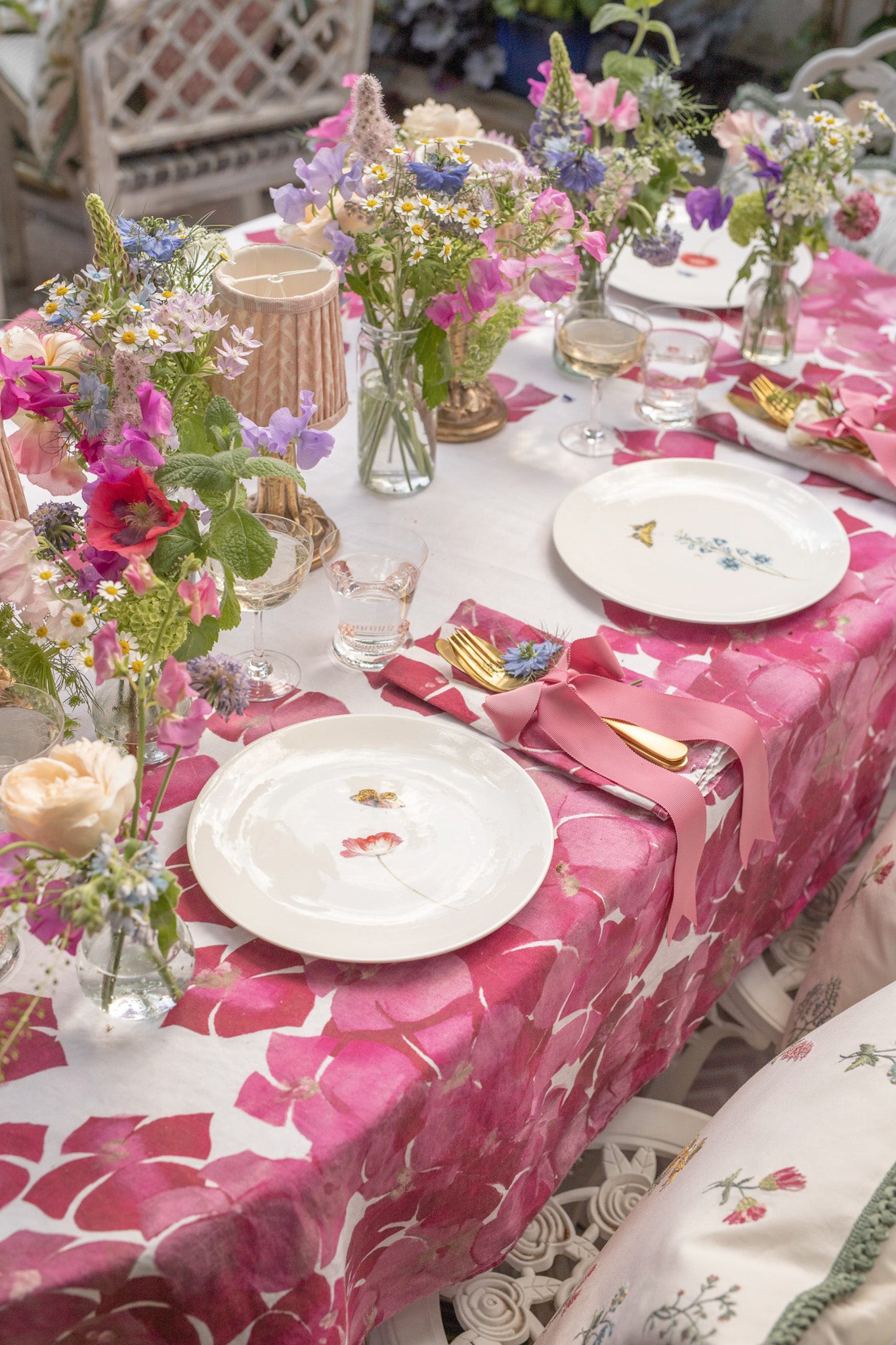 Midsummer tablescape for Belgravia by Rosanna Falconer with floral plates