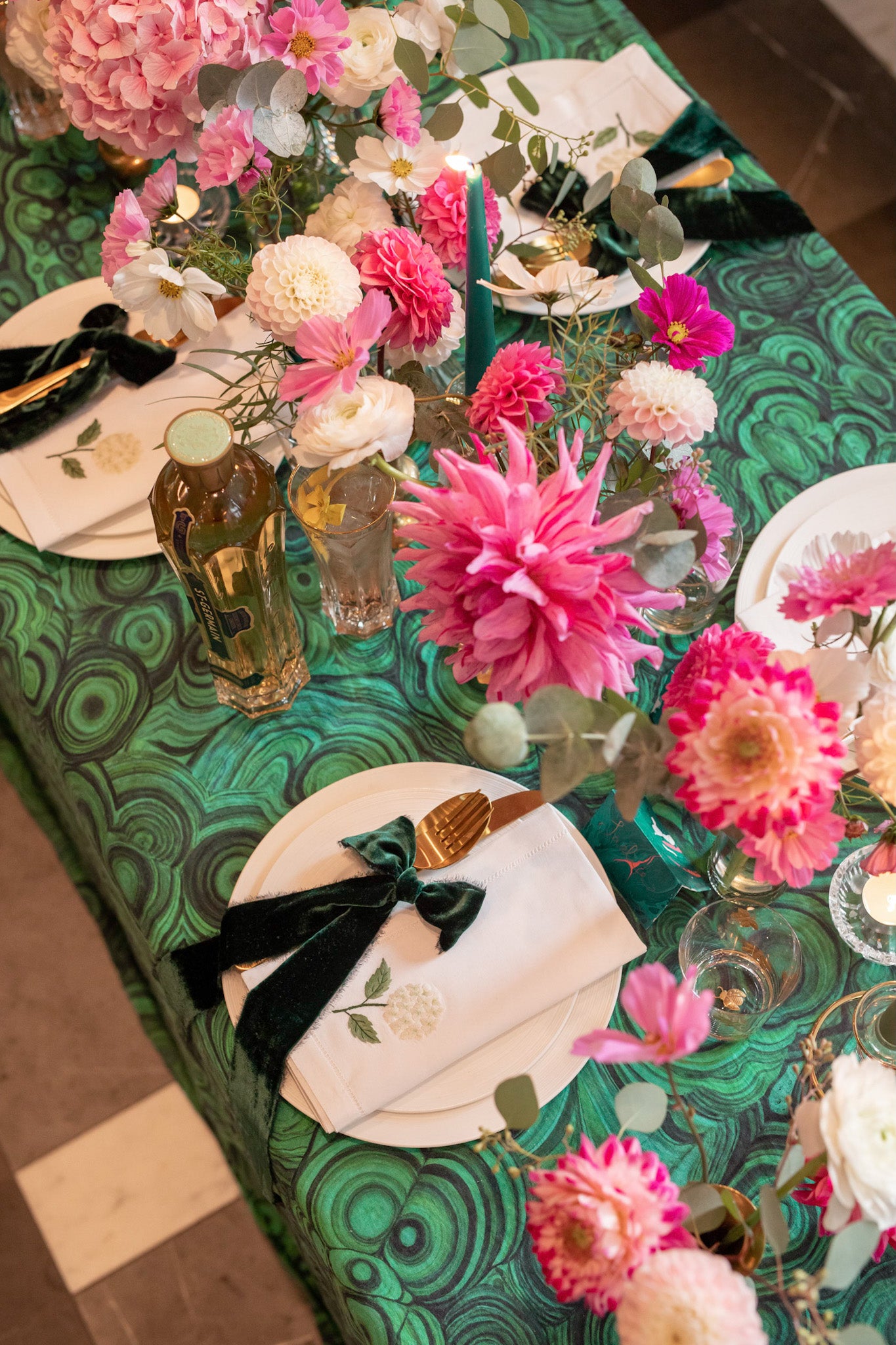 Pink and green glamorous tablescape for autumn