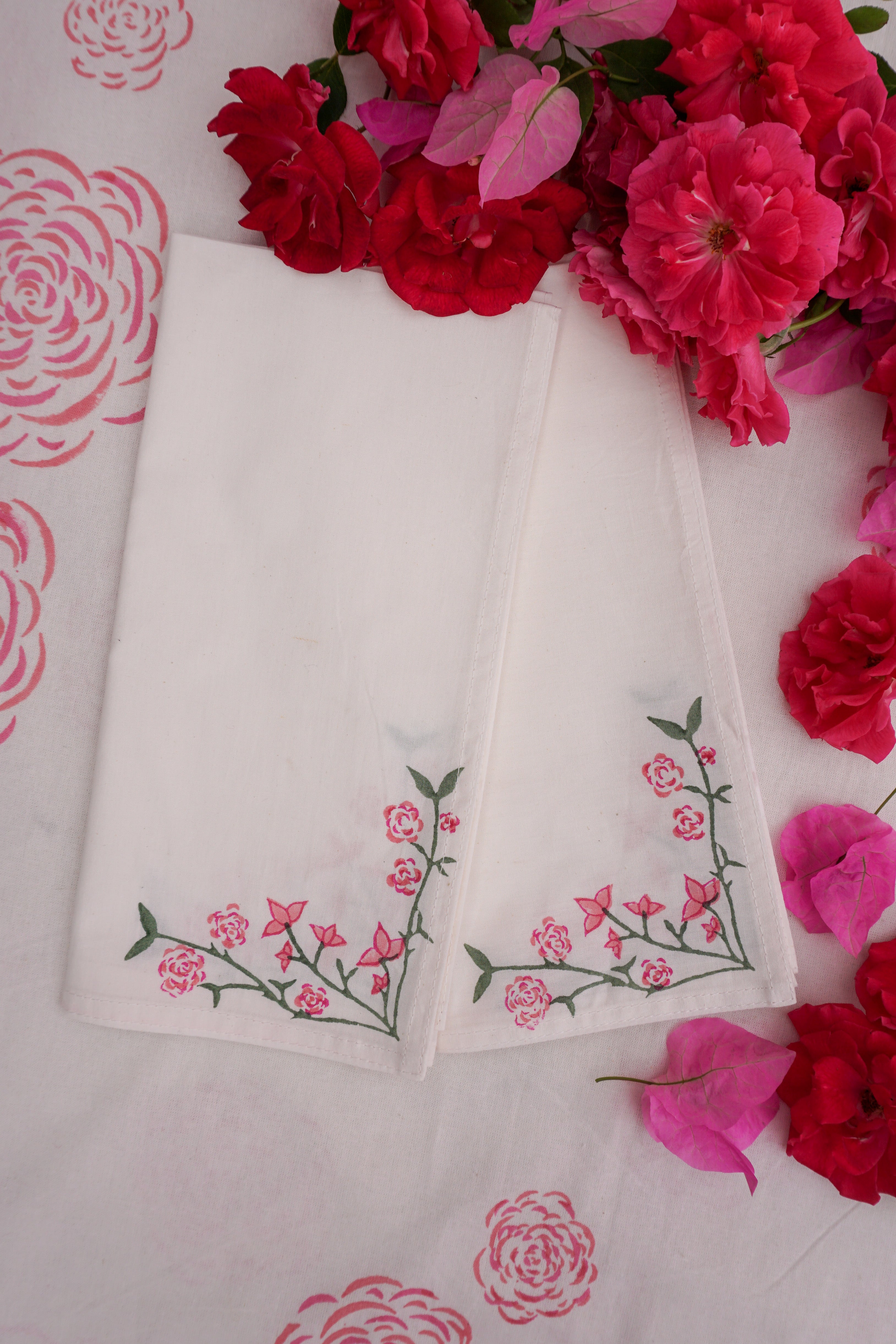Rosanna Falconer pink napkins block printed