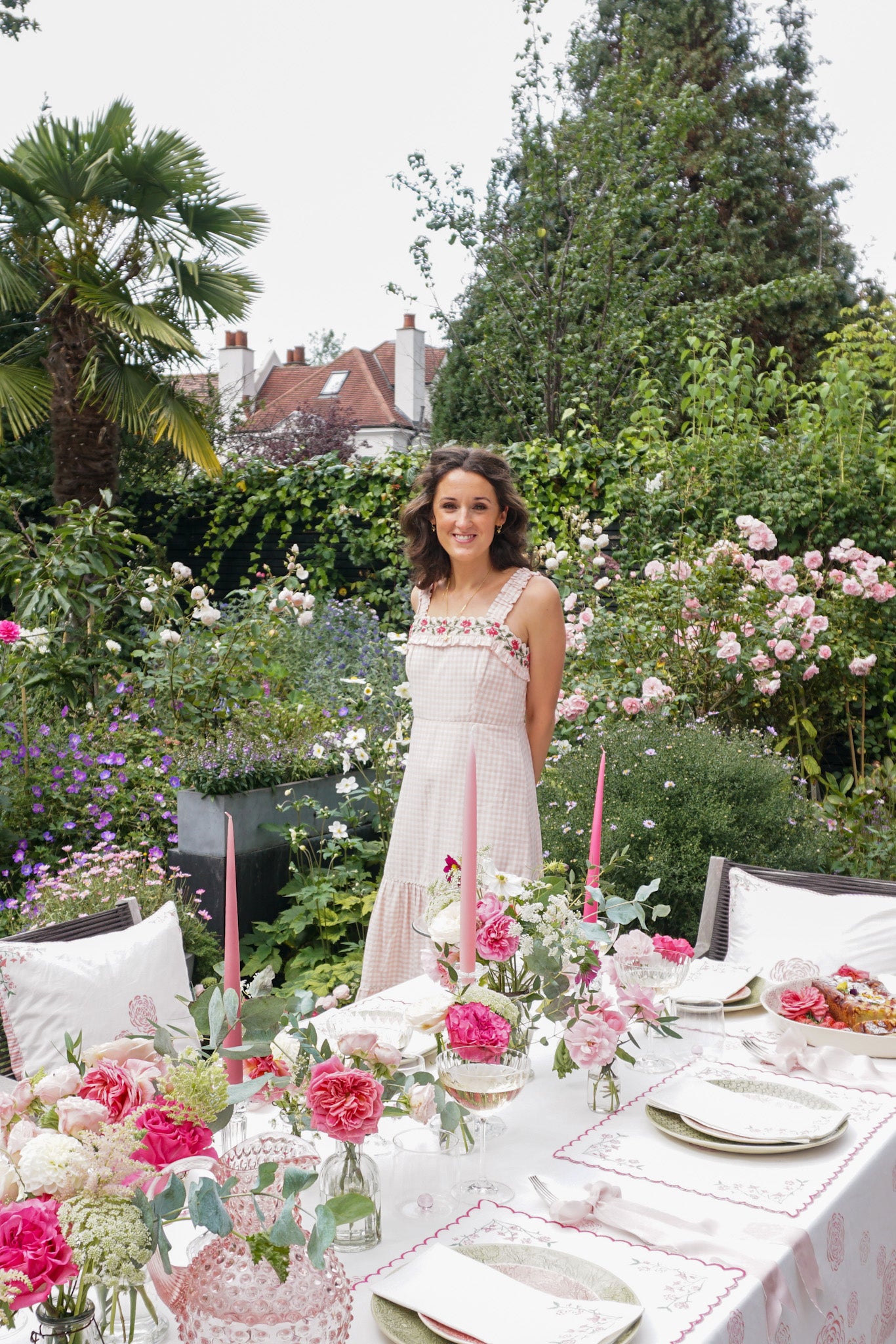 Rosanna Falconer with a Jaipur Bloom pink block printed tablescape