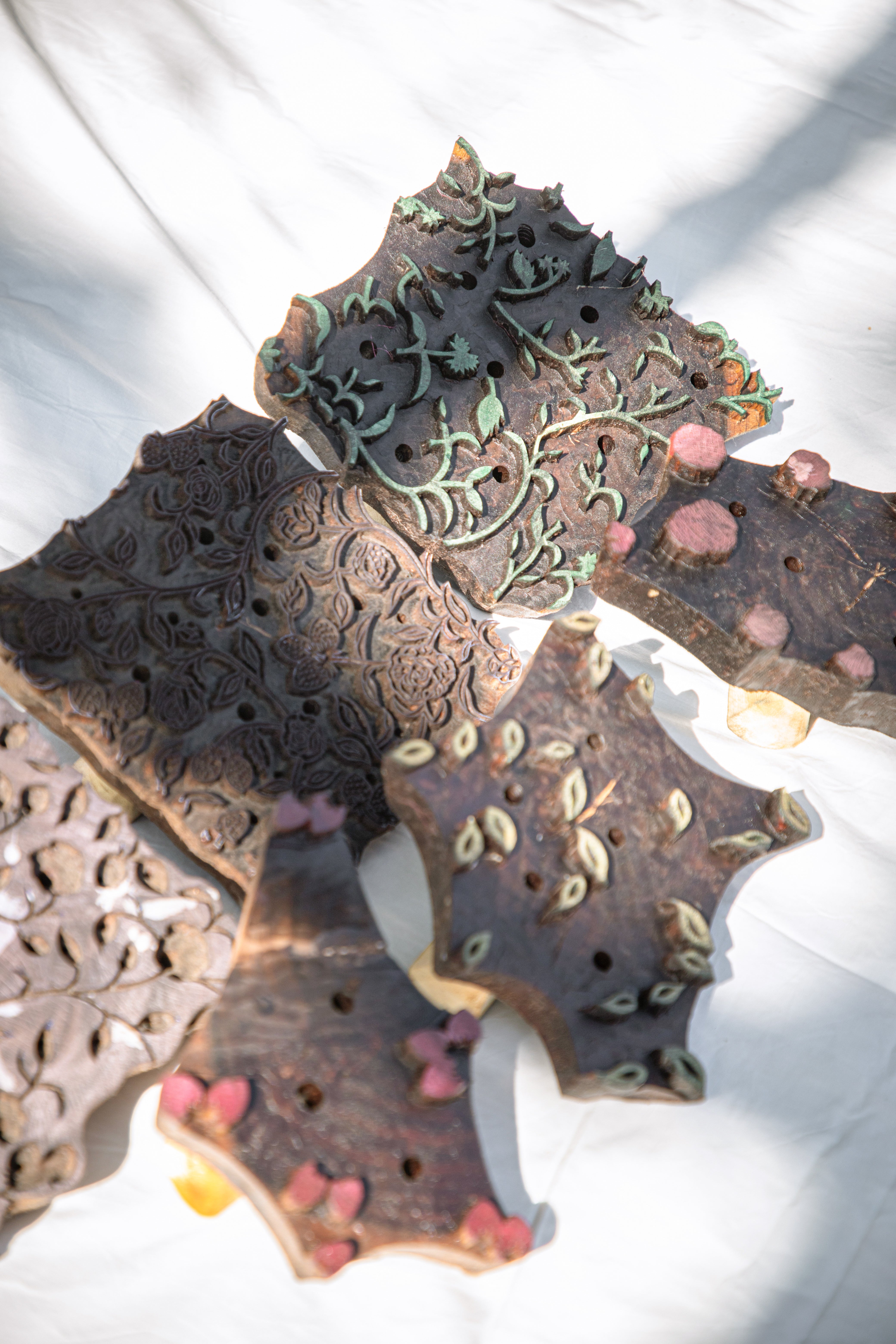 Wooden blocks in sunshine for roses and berries print