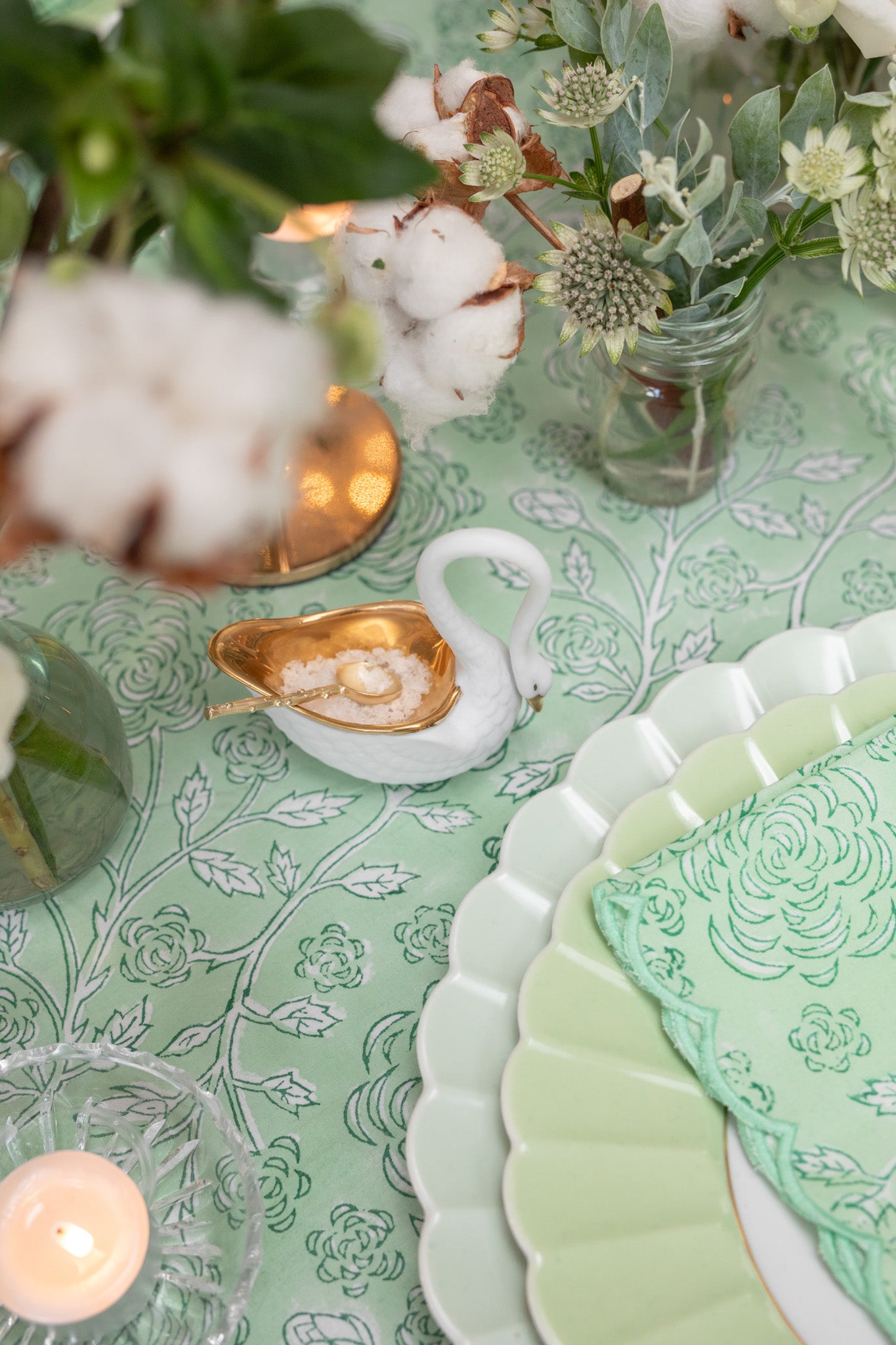 Swan salt cellar on Christmas tablescape