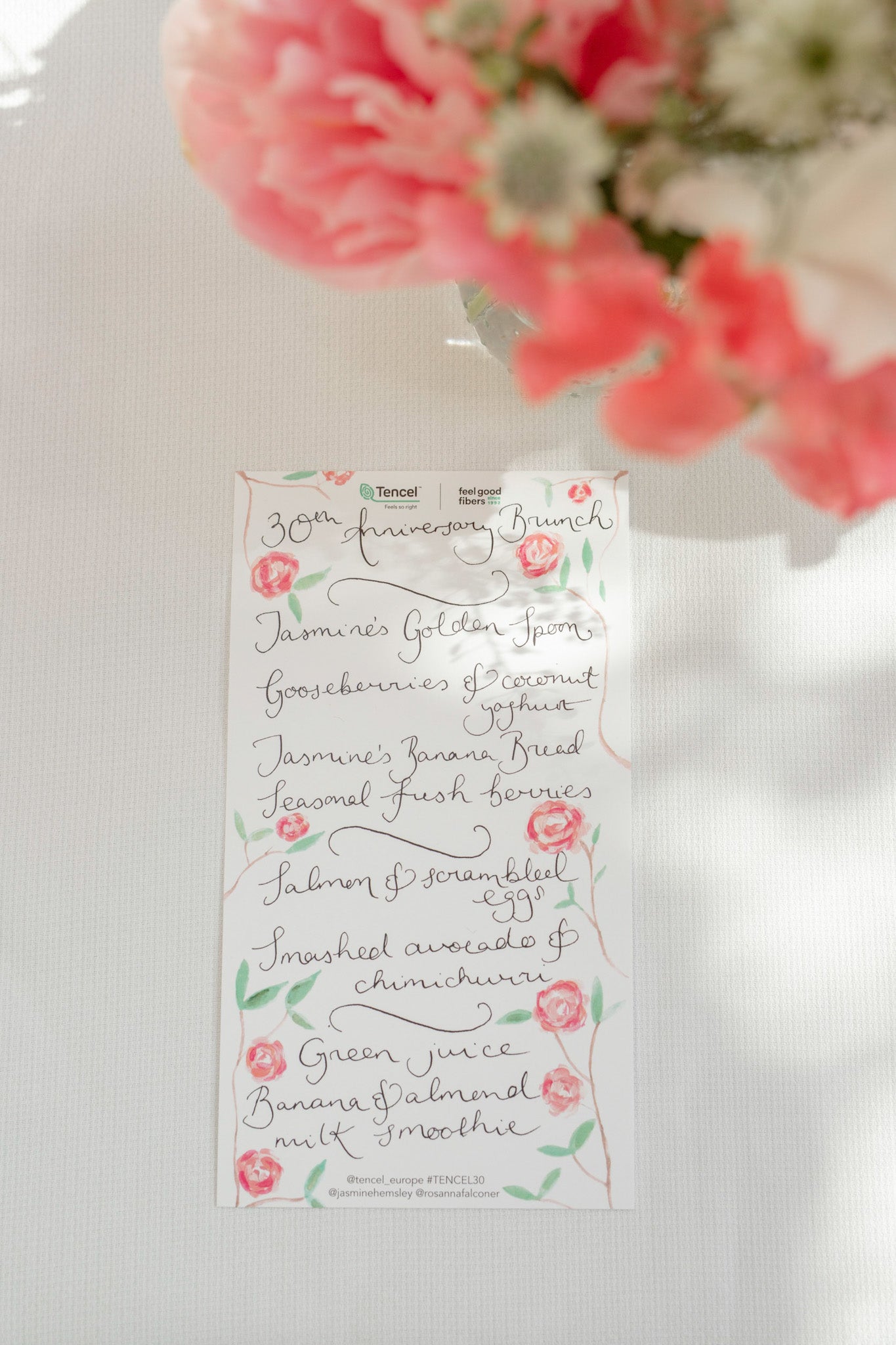 Calligraphy menu for TENCEL by Rosanna Falconer
